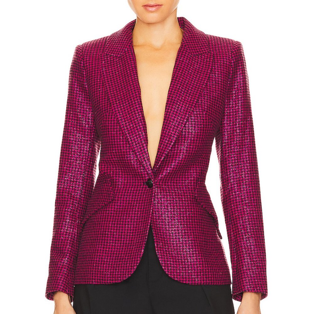 NWT Revolve L'AGENCE Chamberlain Black + Pink Houndstooth Blazer